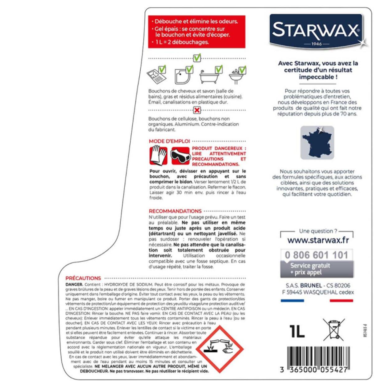Pack de 2 - Starwax - Deboucheur Cuisine - Sdb Gel A La Soude 1L