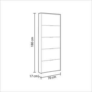 Scarpiera Armadio con 5 Ante Ribaltabili in Legno, Mobile Porta Scarpe Scaffale Mensola Organizzatore per Casa, Ingresso 70×17×180 Cm Bianco Lucido