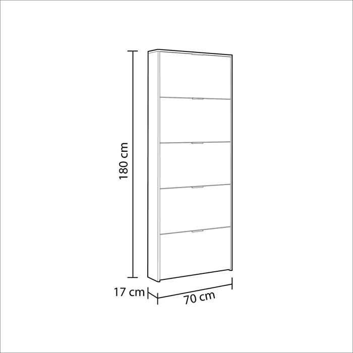 Scarpiera Armadio con 5 Ante Ribaltabili in Legno, Mobile Porta Scarpe Scaffale Mensola Organizzatore per Casa, Ingresso 70×17×180 Cm Bianco Lucido