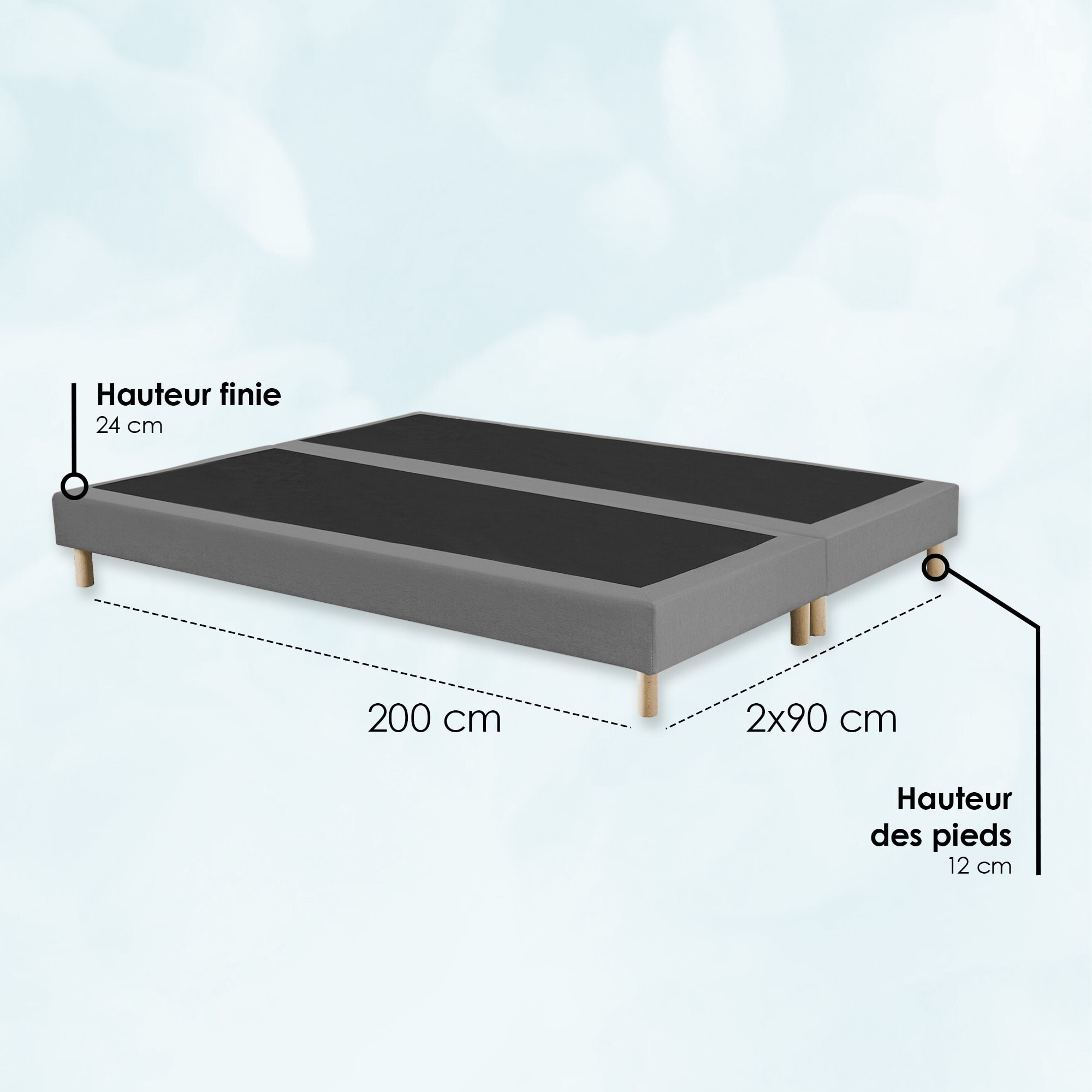 Ensemble matelas ressorts ensachés SÉLÉNÉ 2, accueil latex, H26 cm, sommier gris