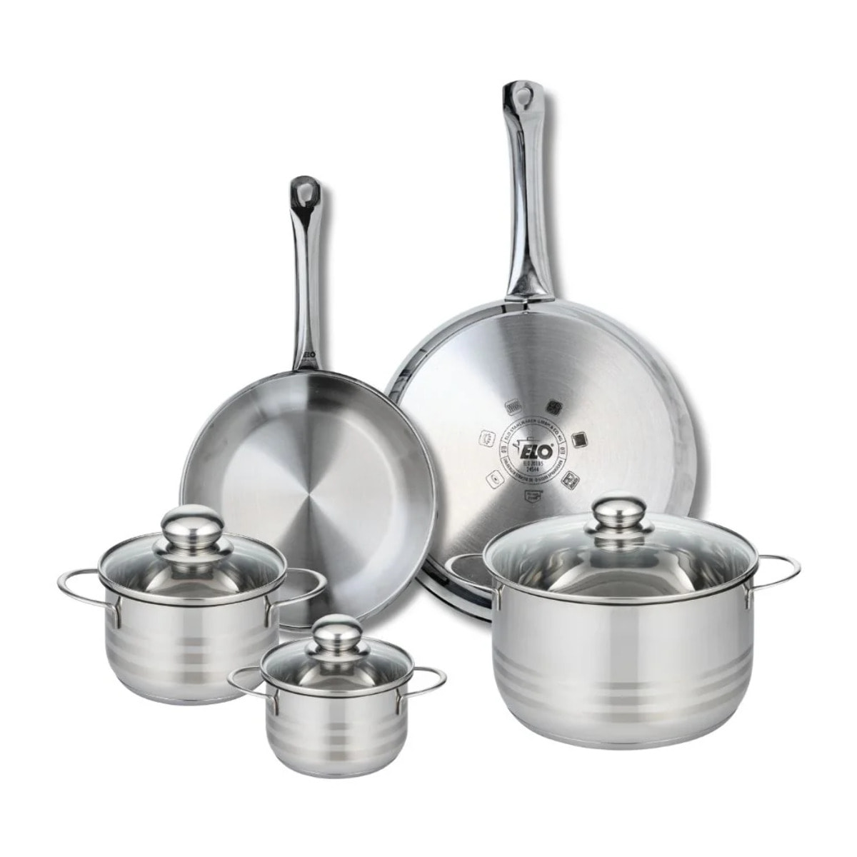 Ensemble de 2 Poêles de cuisson 24 et 28 cm et 3 faitouts 12, 14 et 20 cm Elo Profi Brillant