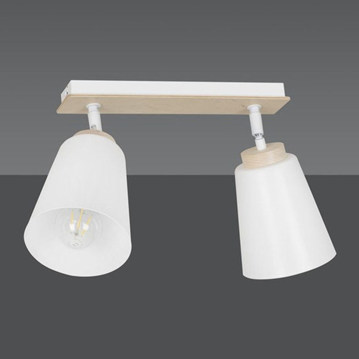 Lampada a sospensione ATLAS in acciaio bianco e legno