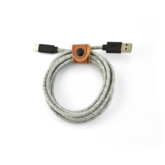 Câble USB C ADEQWAT vers USB gris 2m tressé