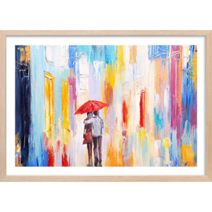 Affiche parapluie rouge Affiche + cadre en bois - Chêne