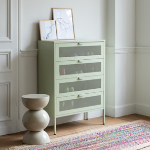 Meuble à chaussures 4 portes en métal vert tilleul EMMA