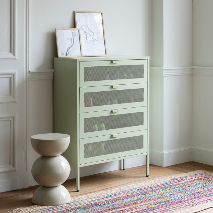 Meuble à chaussures 4 portes en métal vert tilleul EMMA