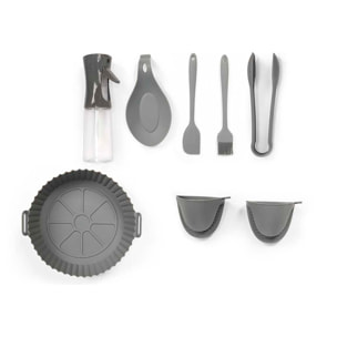 Set di 8 utensili in silicone per friggitrice ad aria.