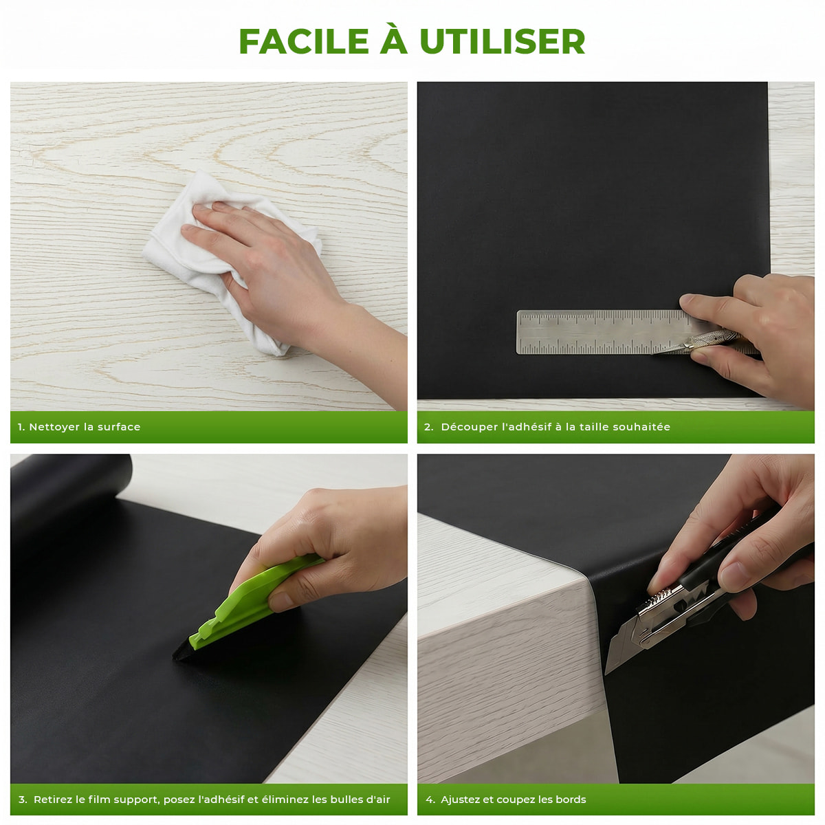 Rouleau adhésif décoratif Vinyle au Mètre - Noir - Sticker Lavable Imperméable Mur Cuisine Meubles