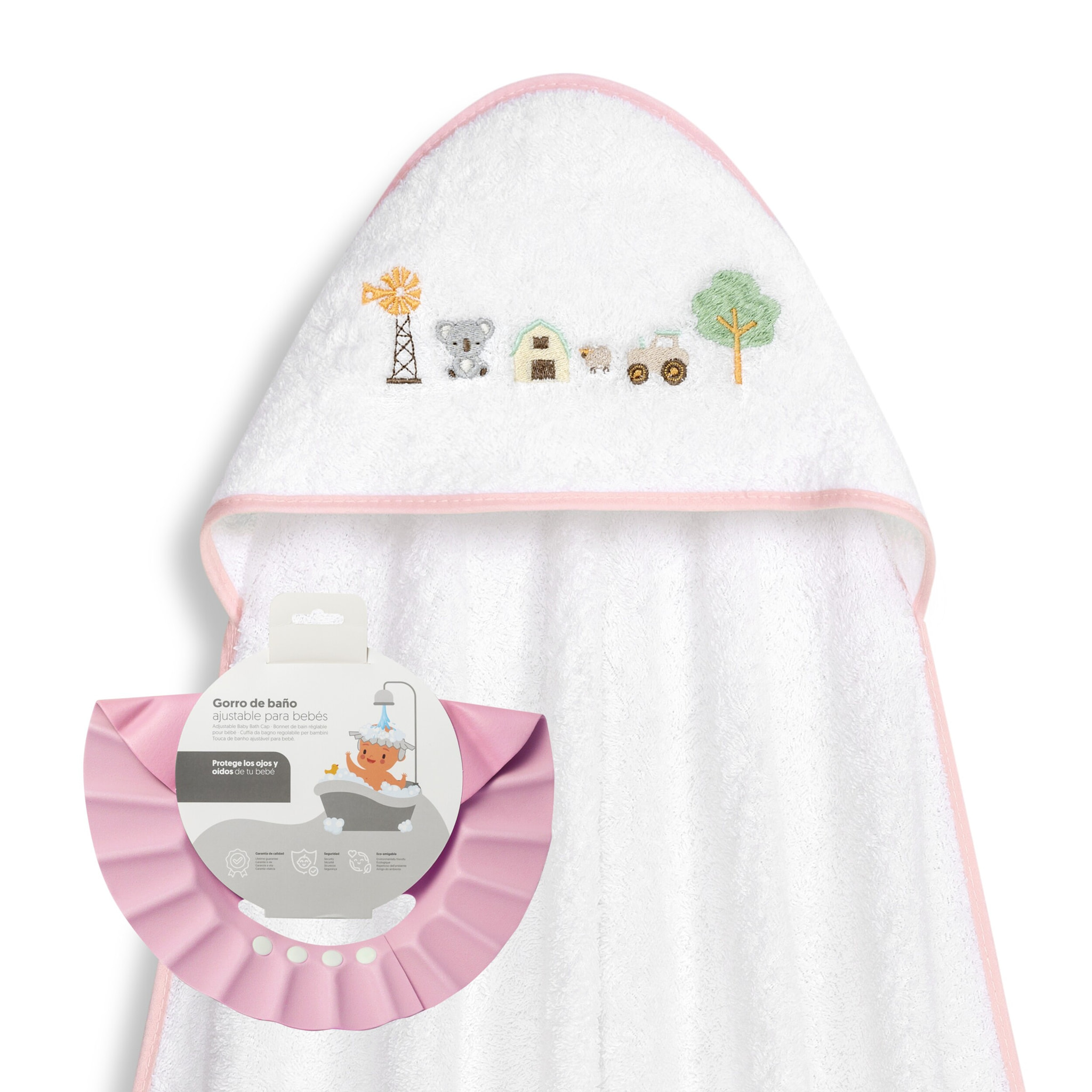 Capa Baño 1X1 Mod Granja Koala+ Gorro Bco/Rosa