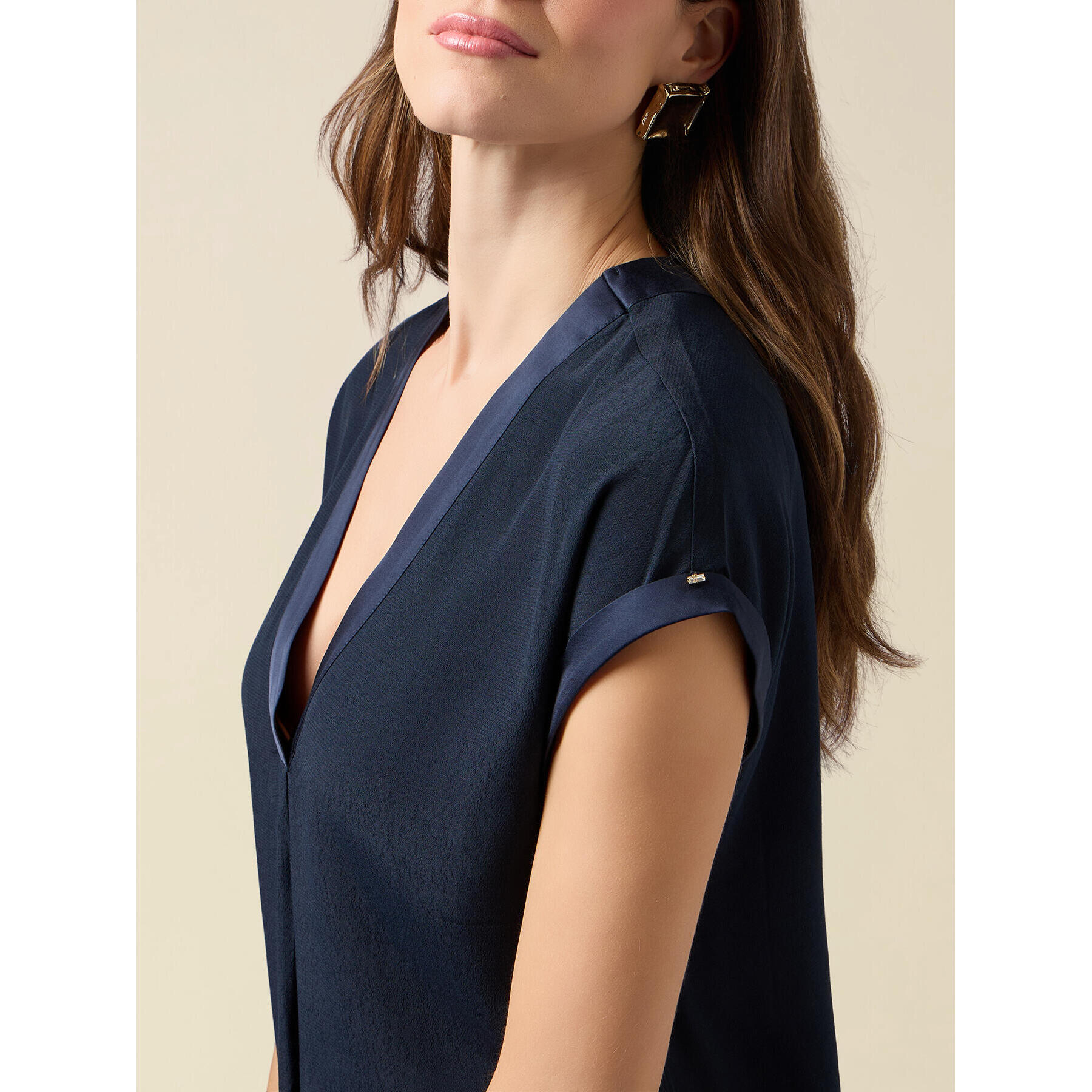 Oltre - Blusa bimaterica con maniche a kimono - Blu