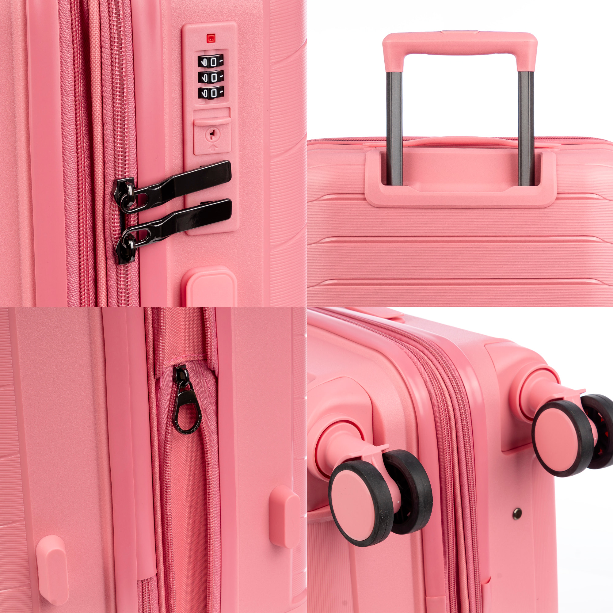 Set di 3 valigie Trolley espandibili, in materiale leggero PP resistente agli urti. Chiusura TSA numerica, 4 ruote doppie girevoli a 360°.