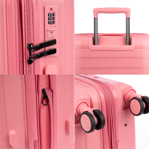 Set di 3 valigie Trolley espandibili, in materiale leggero PP resistente agli urti. Chiusura TSA numerica, 4 ruote doppie girevoli a 360°.