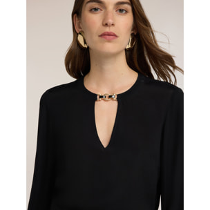 Motivi - Blusa in crêpe de chine con passante metallico - Nero