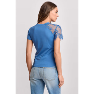Kocca - T-shirt con inserti in pizzo Donna, Tinta unita, Girocollo