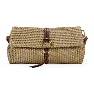 Bolso bandolera dorado con malla de rafia