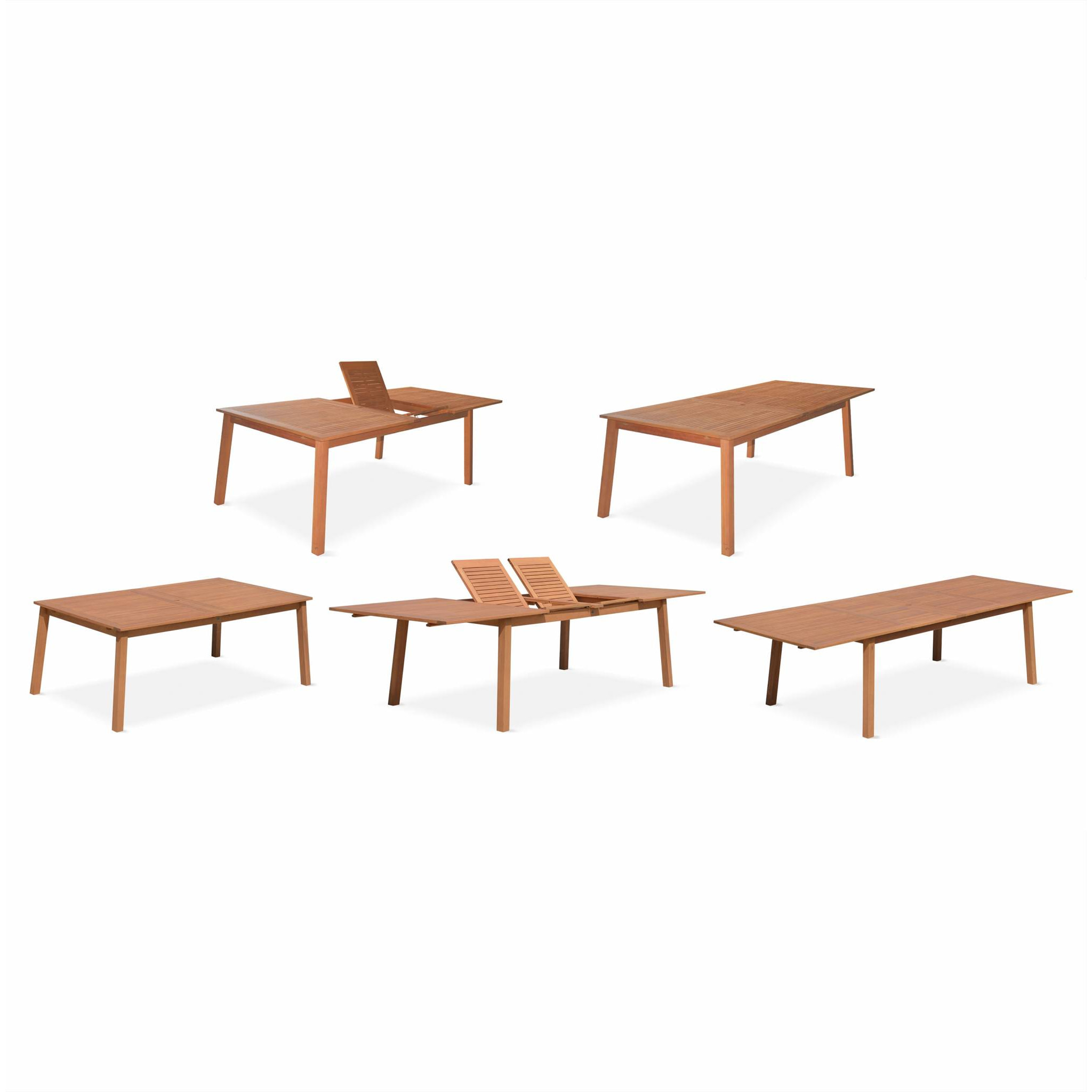 Salon de jardin en bois extensible - Almeria  table 200/250/300cm avec 2 rallonges. 2 fauteuils et 8 chaises. en bois d'Eucalyptus huilé et textilène gris anthracite