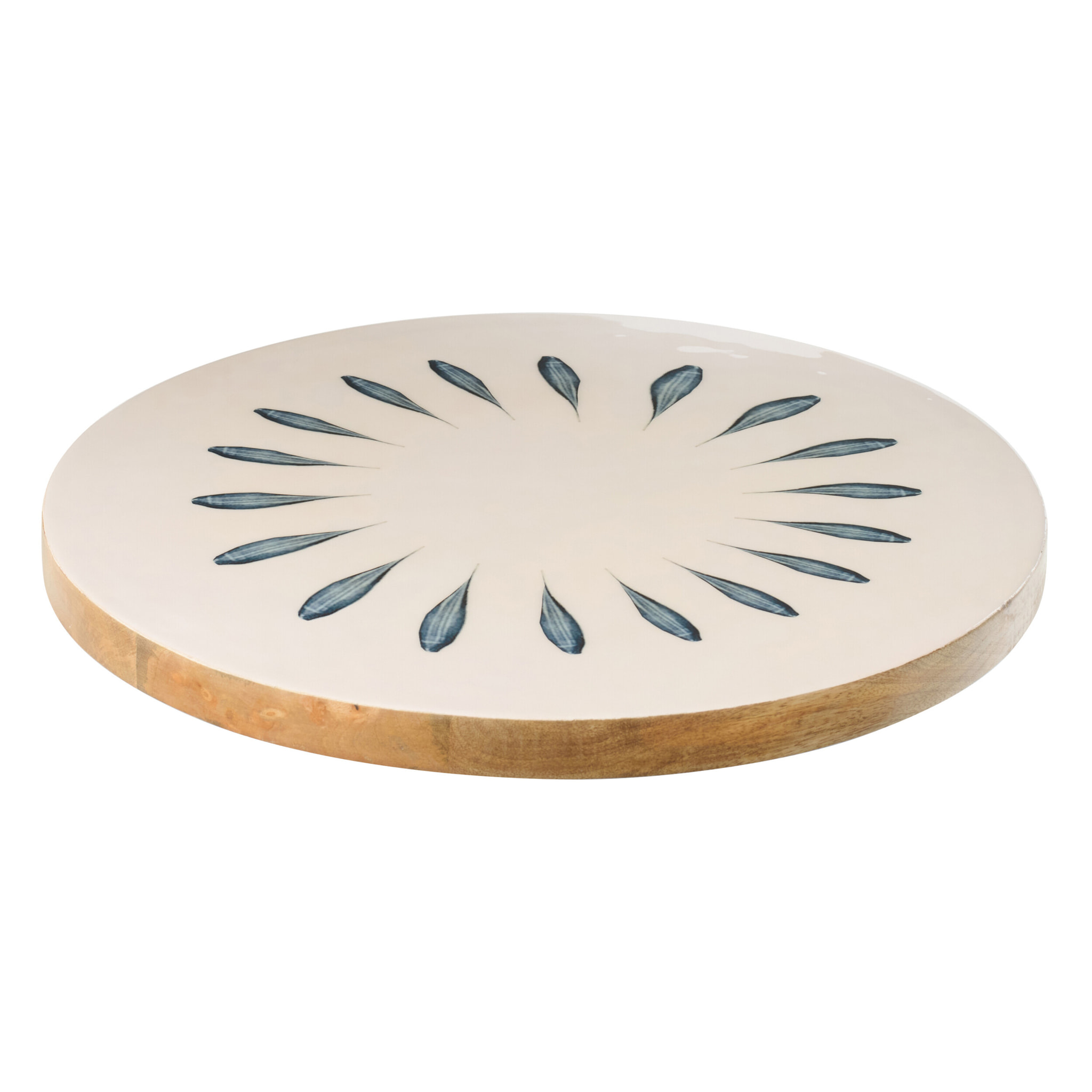 J-Line Plateau Tournant Rond - bois - bleu foncé/blanc