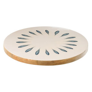 J-Line Plateau Tournant Rond - bois - bleu foncé/blanc