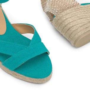 Sandalia de cuña Bruna en algodón orgánico lavado con cierre de pulsera