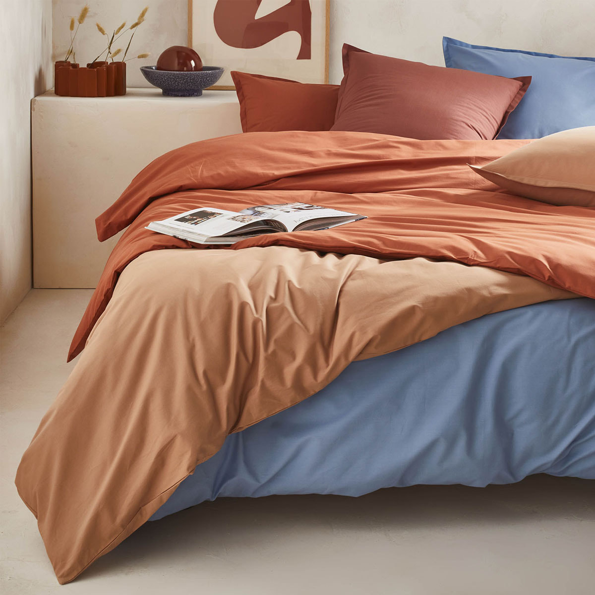 Drap plat uni en percale de coton, Made in France, ROYAL LINE , Beige