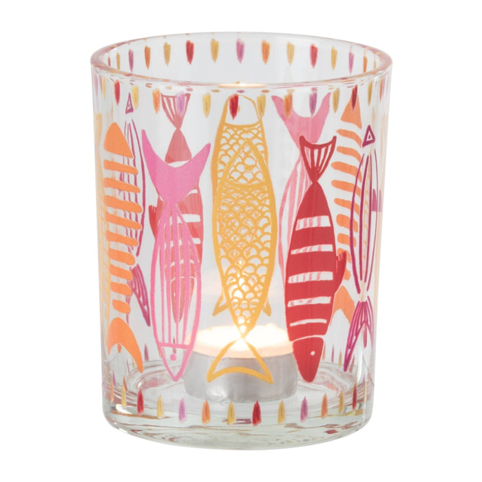 J-Line Photophore Poisson - verre - rose/orange - medium