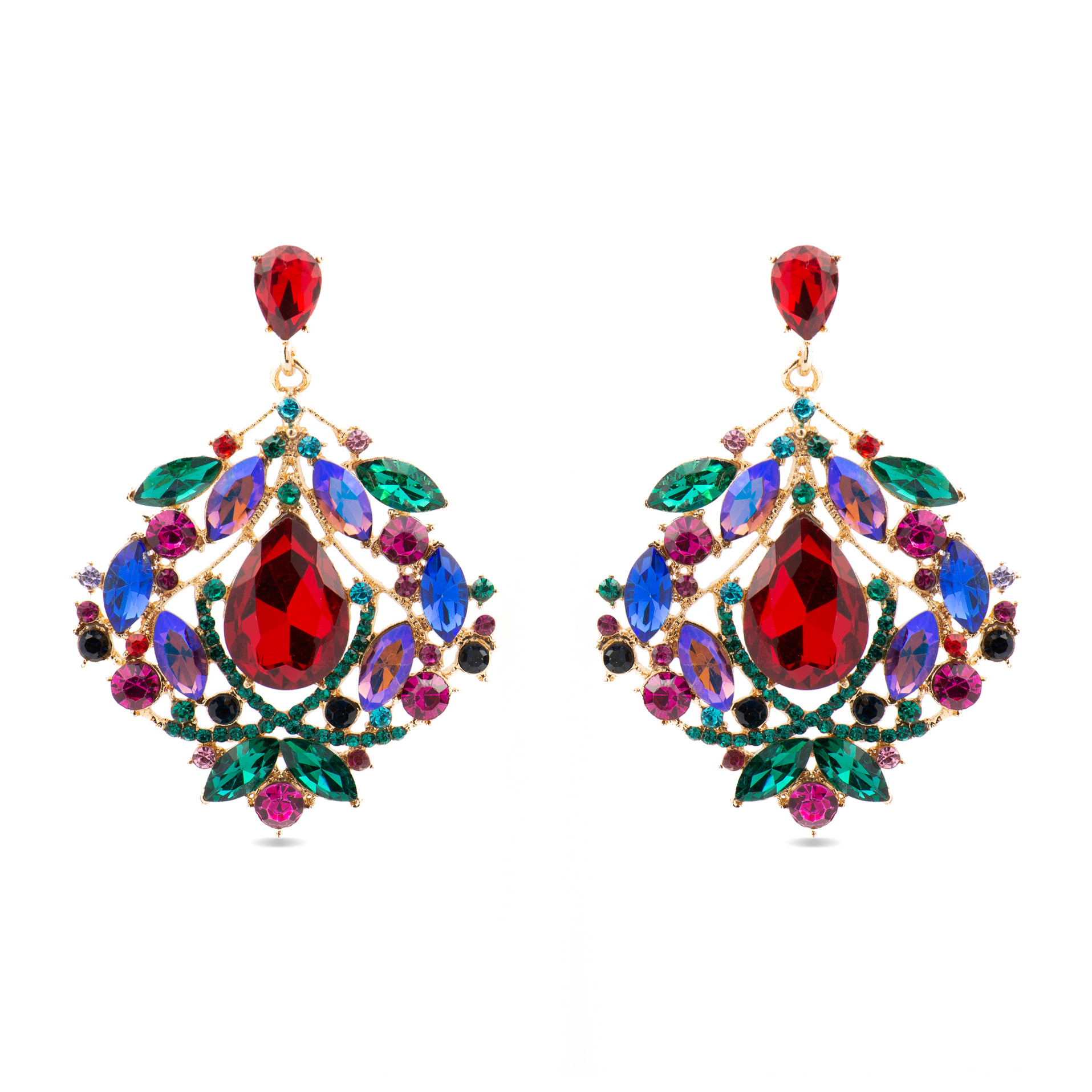 Pendientes con Cristal Multicolor acabado oro 18k