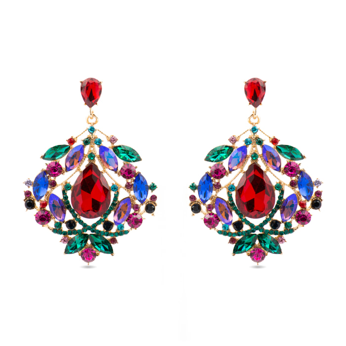 Pendientes con Cristal Multicolor acabado oro 18k