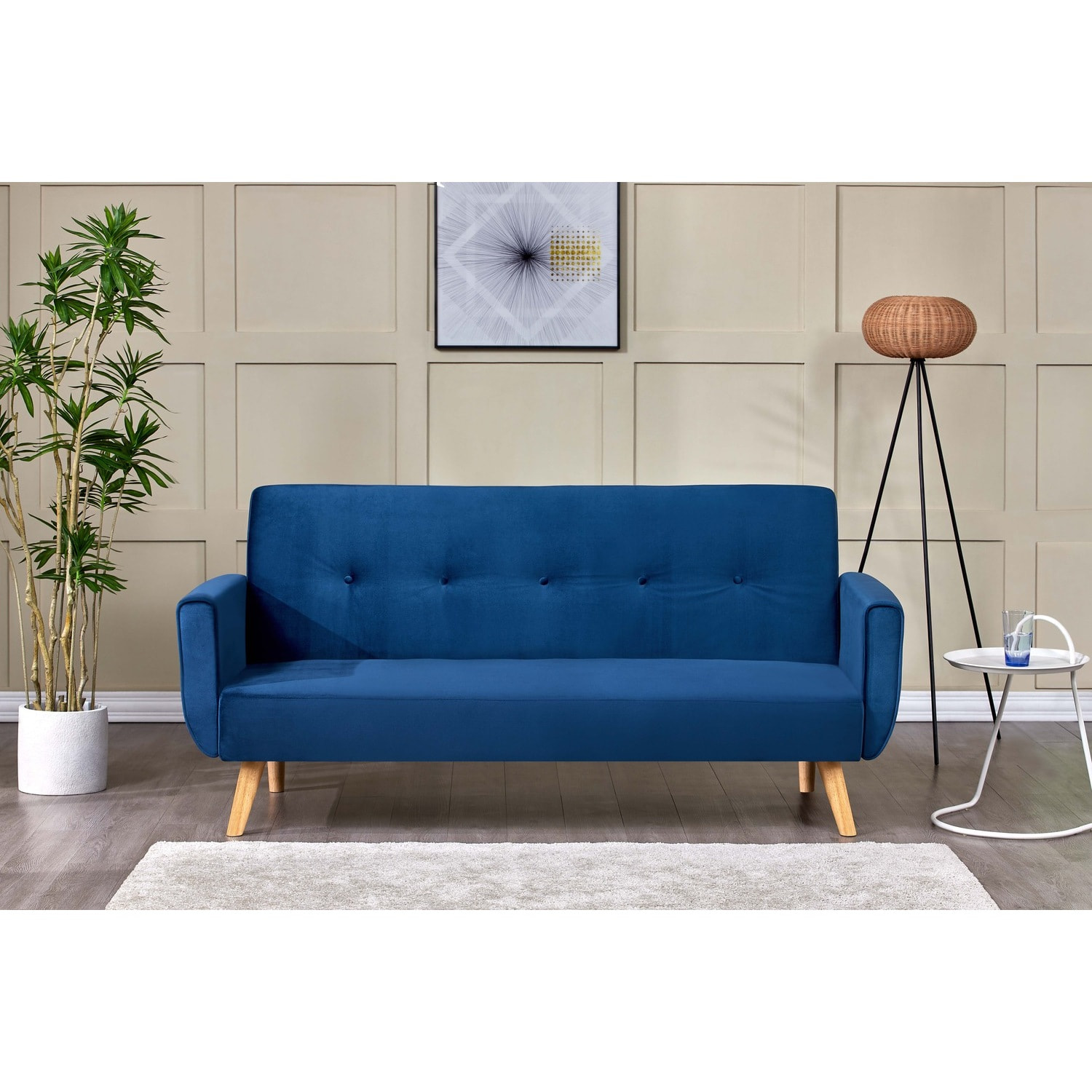 Canapé scandinave convertible 3 places en velours bleu nuit NAKSKOV