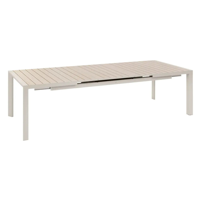 Table de jardin extensible rectangulaire "Évasion" en aluminium lin et argile traité époxy 10 places
