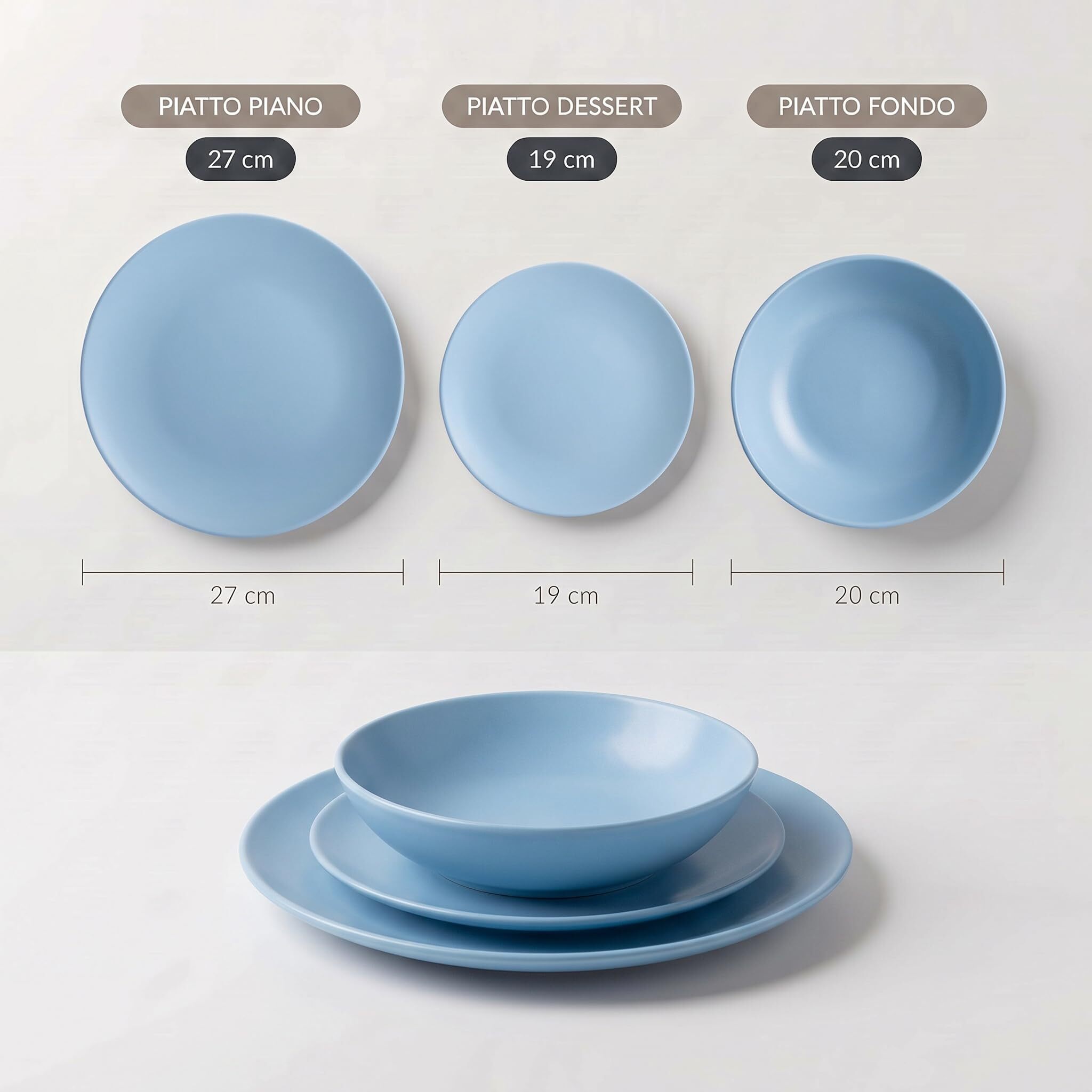 Servizio piatti 18 pezzi in ceramica - AZZURRO