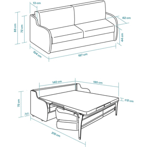Sofá Cama Basic - Apertura Estilo Italiano - Colchón Matrimonio 140x195 - Tejido Anti-Manchas - 2 Cojines Función Almohada incluídos - 5 Años de Garantía