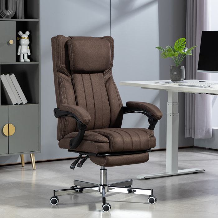 Silla de Masaje con 6 Puntos de Masaje Silla de Oficina Giratoria Silla de Escritorio Reclinable con Altura Ajustable Control Remoto Reposapiés y Reposacabezas Marrón Oscuro