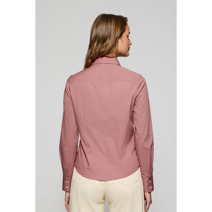 Camisa slim de popelín color coral con logo bordado Rigby Go