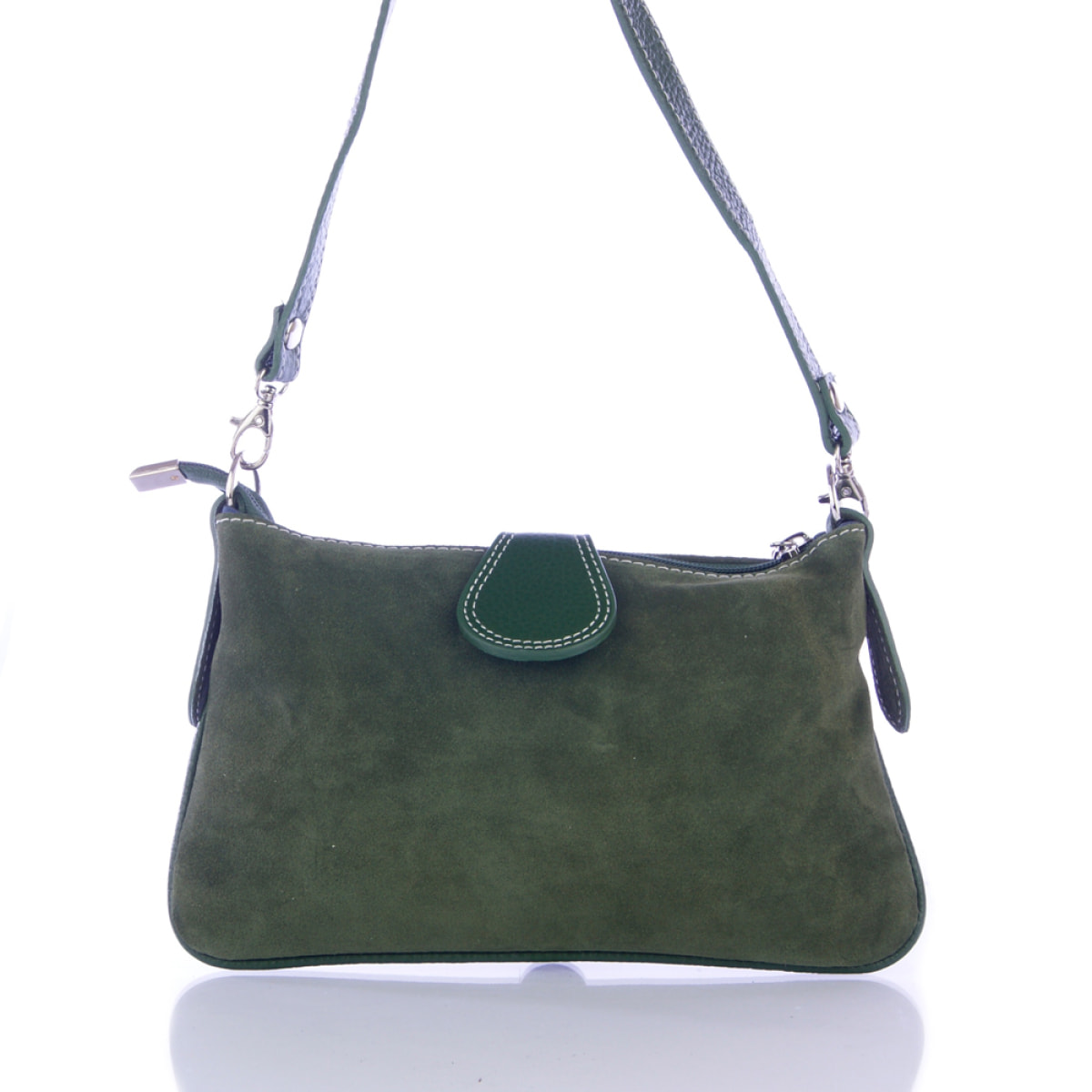 FIRENZE ARTEGIANI Borsa a Mano da Donna Allerona. Vera Pelle Dollaro Camoscio Made in Italy 24x2x14 Cm. Colore: verde militare
