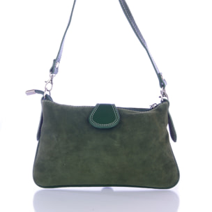 FIRENZE ARTEGIANI Borsa a Mano da Donna Allerona. Vera Pelle Dollaro Camoscio Made in Italy 24x2x14 Cm. Colore: verde militare