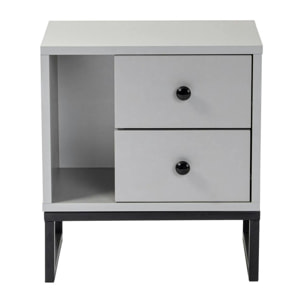 Table de nuit 2 tiroirs, 1 niche - gris effet laque JENA