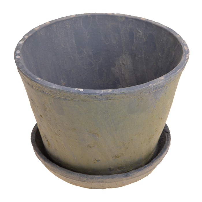 Vaso In Ceramica Con Sottovaso. Larghezza 25 Cm - Pezzi 2 - 25X18X25cm - Colore: nero - Bianchi Dino - Ceramica