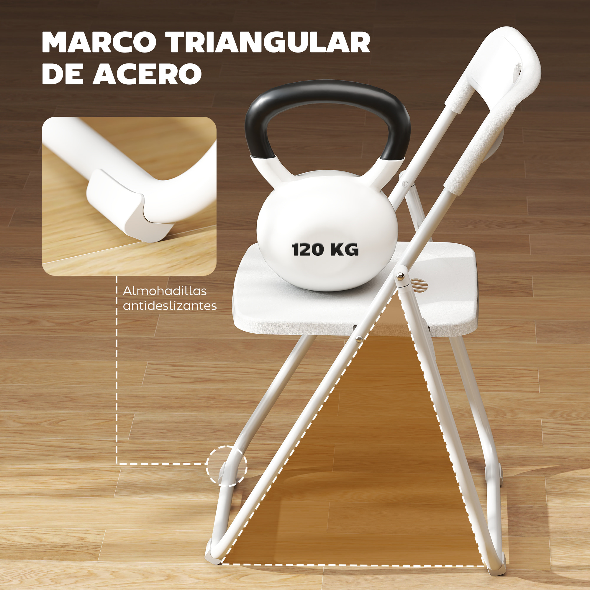 Juego de 6 Sillas Plegables de Plástico, Estructura de Acero, Sillas de Comedor con Respaldo Curvo, Asiento Cóncavo, para Espacios Pequeños, Salón, Oficina, Cocina, Blanco