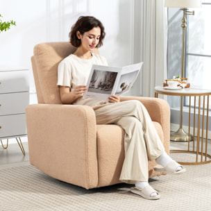 Sillón Relax Reclinable Manual, Sillón Relax de Borreguito con Reposabrazos, Reposapiés, Acolchado Grueso, Función de Balanceo 360°, Butaca Reclinable hasta 135º para Salón, Dormitorio, Marrón