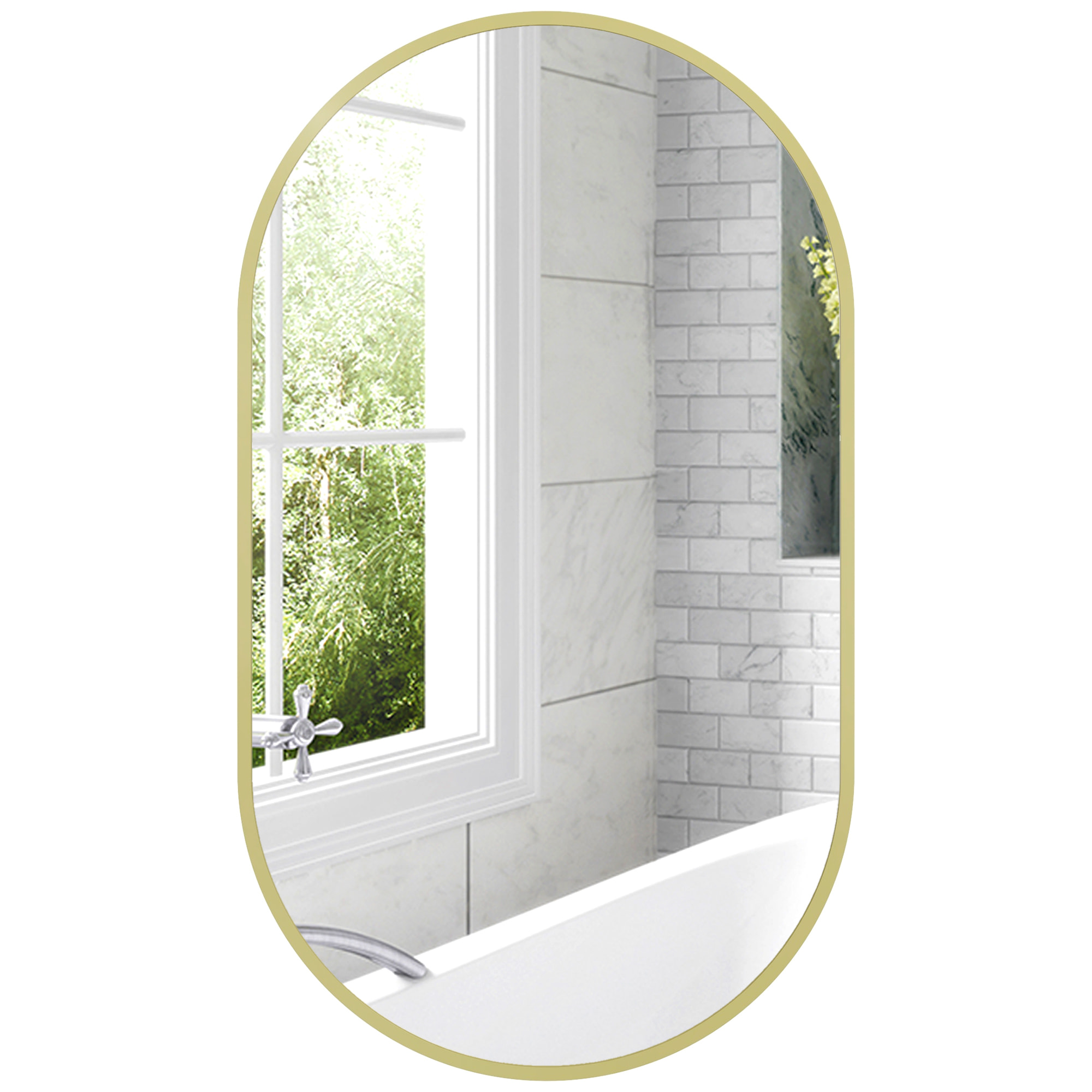 Espejo de Baño Ovalado 40x70 cm con Marco de Aluminio Espejo de Pared Decorativo Horizontal o Vertical para Salón Entrada Pasillo Dorado