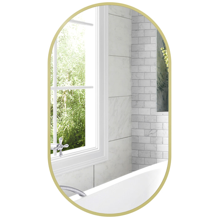 Espejo de Baño Ovalado 40x70 cm con Marco de Aluminio Espejo de Pared Decorativo Horizontal o Vertical para Salón Entrada Pasillo Dorado