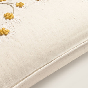 Funda de cojín algodón bordado floral Frida color marron beige Algodón