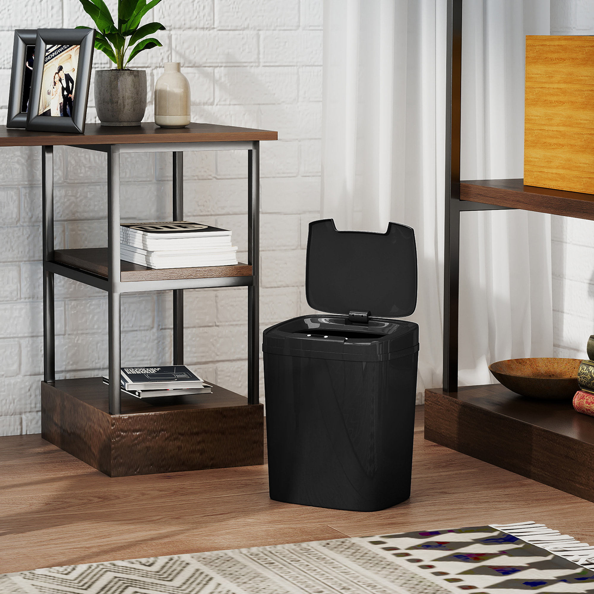 Cubo de Basura Cocina Automático 15 L, Papelera de Cocina con Sensor Infrarrojo y Modo Manual, Anillo de Retención, Antihuellas, para Oficina, Hogar, Negro