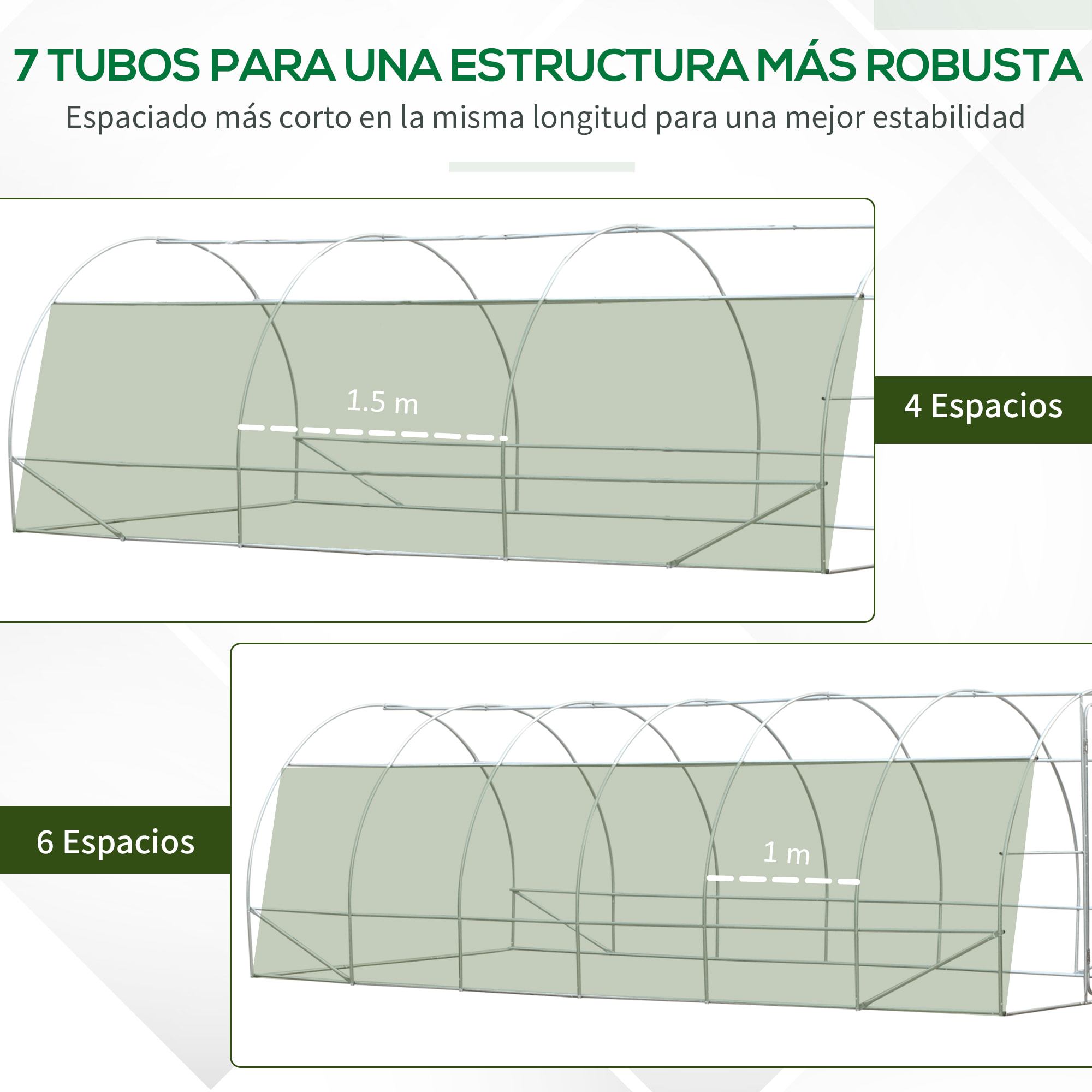 Invernadero de Túnel 595x300x200 cm Invernadero de Jardín Grande con 12 Ventanas y Puerta Enrollable con Cremallera Macro de Metal Resistente para Cultivo Plantas Verde