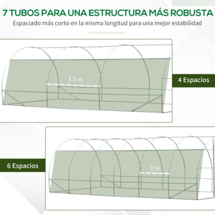 Invernadero de Túnel 595x300x200 cm Invernadero de Jardín Grande con 12 Ventanas y Puerta Enrollable con Cremallera Macro de Metal Resistente para Cultivo Plantas Verde