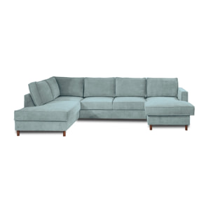 Jake - canapé panoramique d'angle gauche - convertible avec coffre - 7 places - en velours côtelé - Bleu