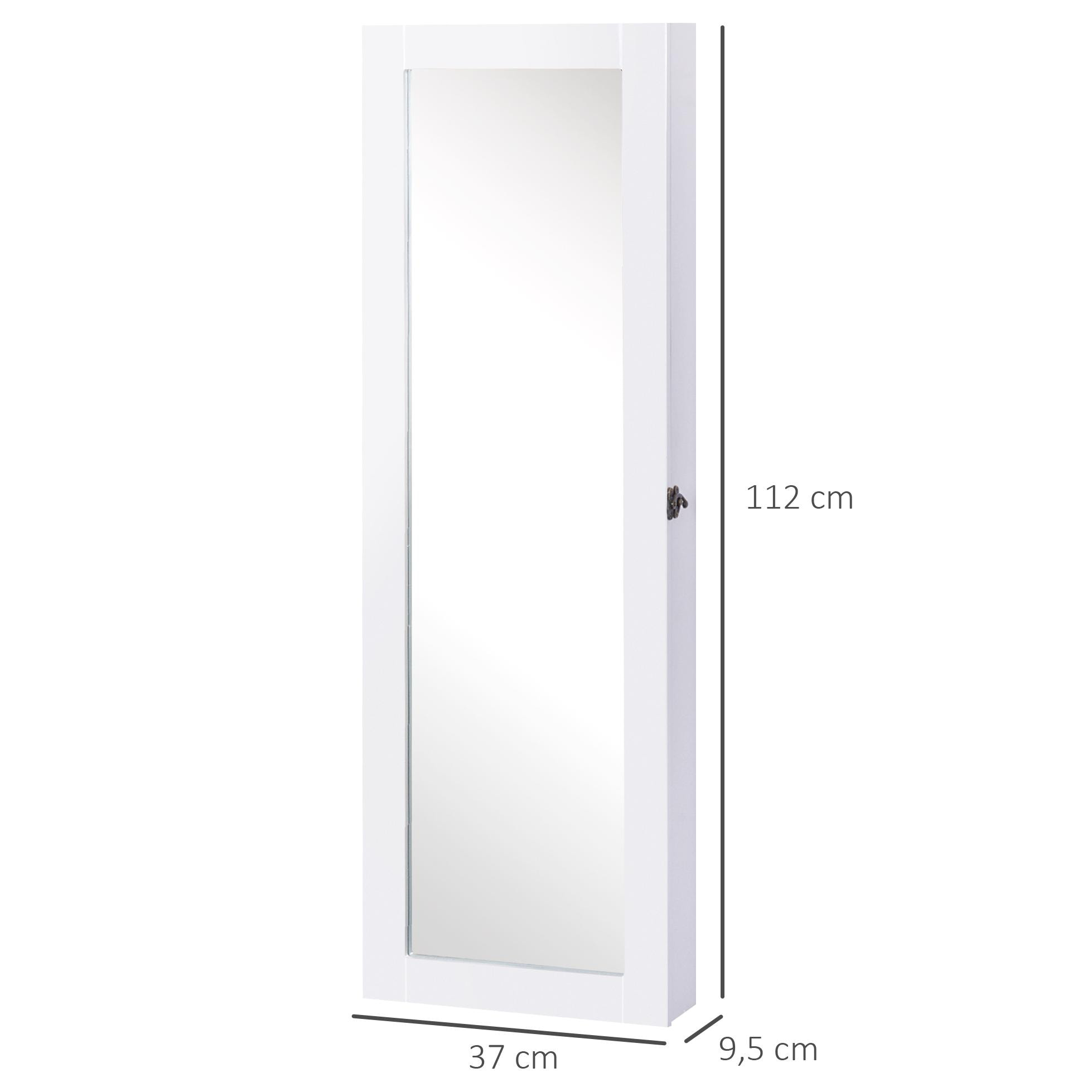 Espejo Joyero de Pared o de Pie Armario para Joyas Guardajoyas MDF Blanco