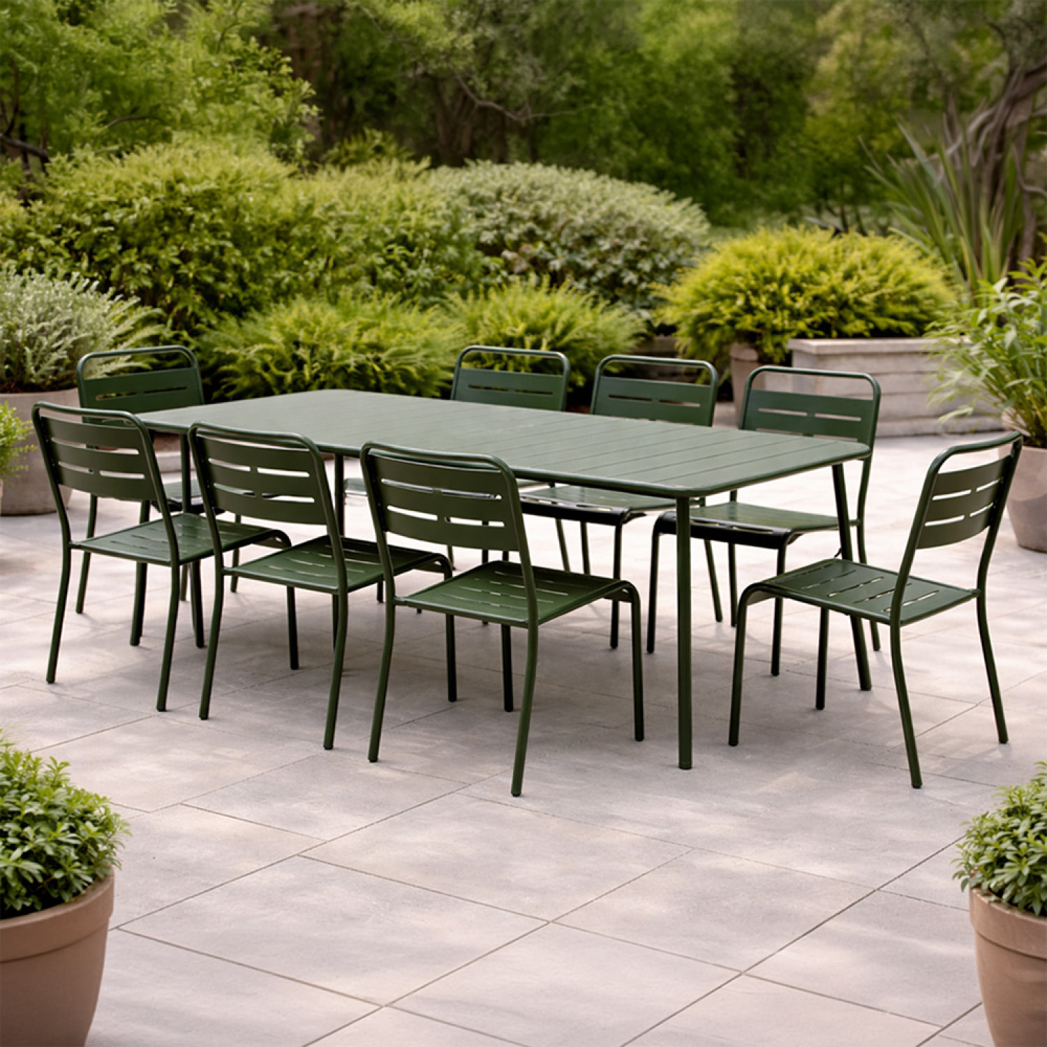 Ensemble table de jardin 160 cm et 6 chaises vert EVORA