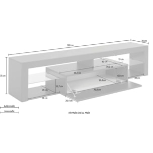 Mobile porta TV Dcompagno, Base porta TV, Credenza bassa da soggiorno a 1 anta, 100% Made in Italy, 160x40h35 cm, Bianco lucido