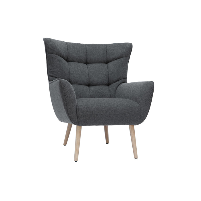 Fauteuil scandinave en tissu effet velours texturé gris foncé et bois clair AVERY